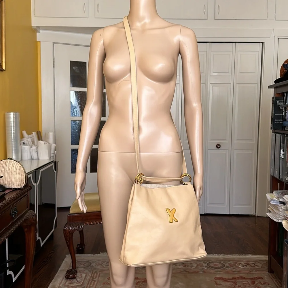 Paloma Picasso Vintage Beige Leather Crossbody Shoulder bag